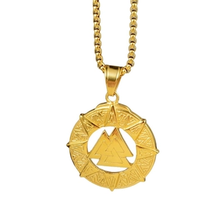 Gold Viking Valknut pendant necklace with square chain for men and women hip hop style