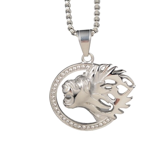 Hip hop leeuwenkop hanger ketting van roestvrij staal met witte strass steentjes