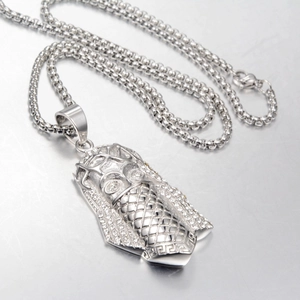 Hip hop style silver stainless steel Jesus pendant necklace with sparkling rhinestones