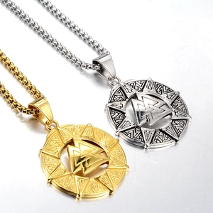 Vintage Viking Valknut Pendant Necklace For Men Women Retro Titanium Steel Runic Circle Medal Necklace Hip Hop Jewelry Gift