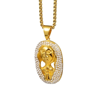Hip hop style gold plated pharaoh pendant necklace with sparkling crystal rhinestones