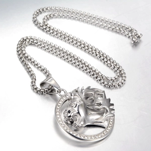 Hip hop leeuwenkop hanger ketting van zilver roestvrij staal met witte zirkonen