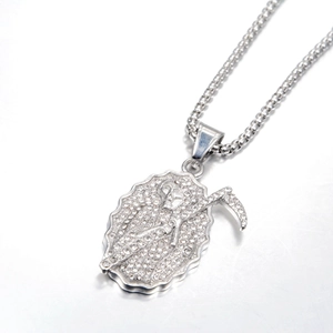 Collana hip hop con ciondolo a forma di mietitore della morte e strass lucidi per uomo e donna