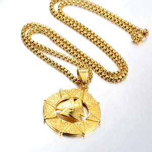 Gold Viking Valknut pendant necklace with interlocking triangles on polished box chain