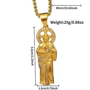 Tableau de tailles détaillé pour pendentif religieux doré avec chaîne box de 60cm
