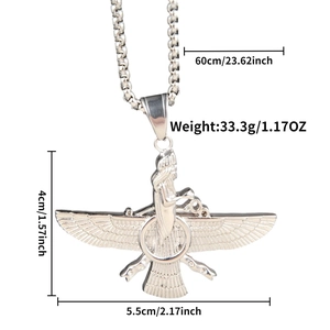 Dettaglio dimensioni ciondolo Faravahar con lunghezza 5,5 cm e catena da 60 cm