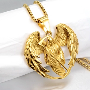 Collier pendentif ailes de faucheuse dorées avec chaîne box pour hommes et femmes