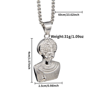 Detail of silver Egyptian Pharaoh pendant with sparkling zircon inlays and dimensions