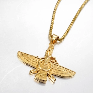 Collana con pendente Faravahar dorato e catena veneziana per uomo e donna