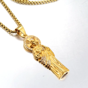 Collier Pendentif Saint Jude Plaqué Or Acier Inoxydable Strass Hip Hop Religieux Croix Bijoux Hommes Femmes Quotidien