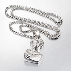 Hip-hop style Egyptian pharaoh pendant necklace in silver titanium steel with crystals