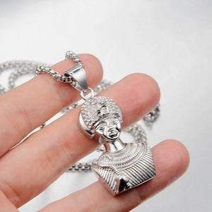 Hip hop style stainless steel Egyptian pharaoh pendant necklace with silver box chain