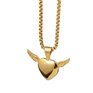 Hip Hop Winged Heart Pendant Necklace Unisex Stainless Steel Titanium Steel Punk Jewelry Angel Wings Love Necklace