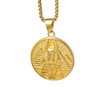 Ancient Egyptian Anubis Pyramid Medal Pendant Necklace Titanium Steel Hip Hop Retro Style Jewelry For Men Women Daily Accessory