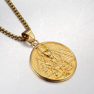 Hip hop Egyptian Anubis and pyramid pendant on gold box chain necklace for men and women