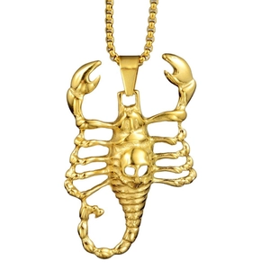 Hip hop gold scorpion pendant necklace with skull design on box chain for men and women