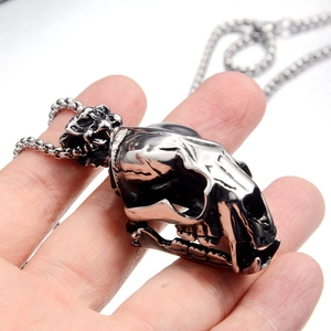 Dinosaurier-Totenkopf-Anhänger aus Titanstahl im Hip-Hop-Stil mit silbernem Vintage-Finish an Kette