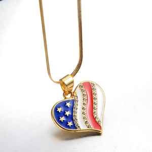 Collana con Pendente a Cuore Bandiera Usa Strass Lega Gioielli Patriottici Regalo Giorno Indipendenza Catena Serpente Oro Argento