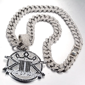 Hip hop crown necklace with iced out king of kings pendant and cubic zirconia curb chain