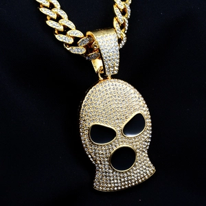 Collar con Colgante de Máscara de Pasamontañas Hip Hop Aleación Chapada en Oro Zirconia Cadena Cubana Joyería para Hombre Mujer