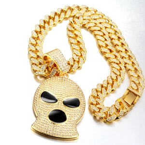 Colgante de pasamontañas con brillantes en cadena cubana dorada gruesa para estilo hip-hop