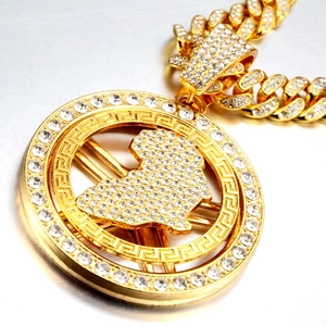 Hiphop Goldkette mit Afrika-Landkarte Anhänger und Strasssteinen besetzte kubanische Gliederkette