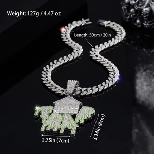 Iced-out κουβανέζικη αλυσίδα με αστραφτερό μενταγιόν TRAP house για χιπ χοπ στυλ μόδας