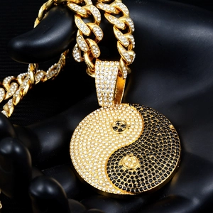 Hiphop vergoldete Panzerkette mit eisgekühlten Tai Chi Yin Yang Anhänger Schmuck