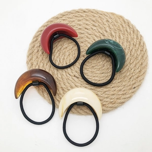 Set of four resin crescent moon ponytail holders in marble burgundy green amber and cream
