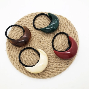 Vintage Resin Crescent Moon Hair Tie Retro Marble Pattern Ponytail Holder Elastic Hair Band For Women Fashion Hair Accessories