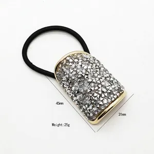U-shaped hair tie with gold plating and rhinestones on high elastic black rubber band