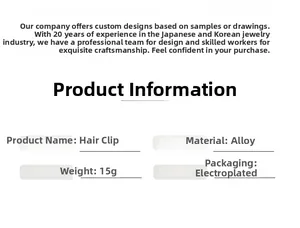 Specifications of alloy hair claw clip with detailed dimensions and electroplating process
