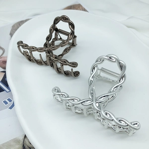 Elegant metallic chocolate shark hair claws in silver and gunmetal twist rope design