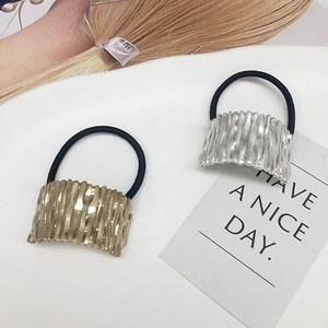 Minimalist Metal Hair Tie Alloy Bark Texture Elastic Hair Band For Women Daily Office Fashion Scrunchie Gold Silver