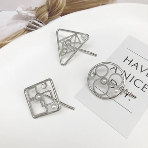 Minimalist Metal Geometric Ponytail Hair Hook With Faux Artificial Pearl Rhinestone For Women Japanese Style Square Circle Hairpin