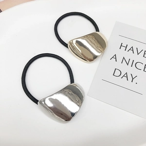 Minimalist High Elastic Hair Ties For Women Geometric Irregular Metal Piece Gold Silver Polished Rope Fashion Accessory