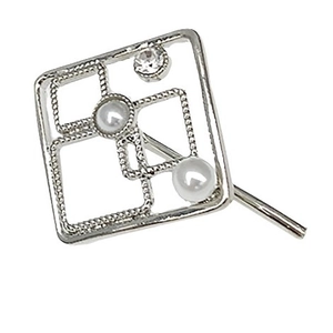 Silver geometric square ponytail hair clip with twisted texture pearls and rhinestones