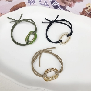 Three-piece set of high-elasticity hair rings with acetate resin buckles in olive and black