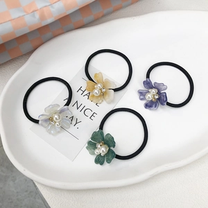 Coletero de Flores de Resina con Perla Artificial de Imitación y Strass Estilo Coreano Banda de Pelo Elástica para Mujer Niña
