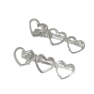 Barrettes à cheveux en métal argenté en forme de cœur évidé, ensemble de deux pièces