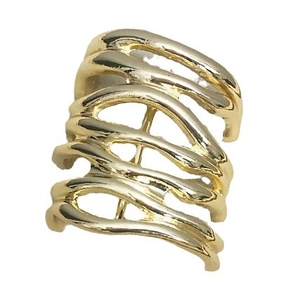 Minimalist gold multi-layer woven hollow ring with a stylish interlocking metal structure