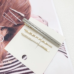 Ensemble de 3 barrettes à cheveux avec perles grises, vagues dorées et détails en strass