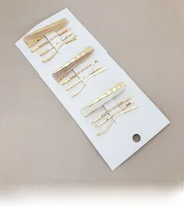 Set of 12 minimalist hair clips including resin wave pins and gold metal bobby pins