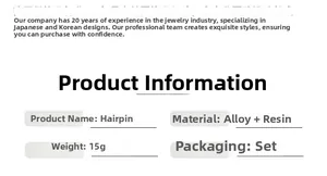 Close-up specification card for alloy and resin hair clip set with 15g weight details