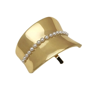 Elegant gold alloy hair hook with rows of white pearls for stylish ponytail styling