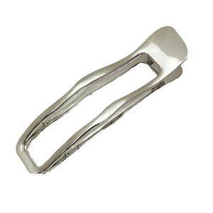 Minimalist silver metal hair clip with a sleek hollowed-out design and mirror-polished finish