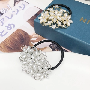 Élastiques à cheveux fleurs élégants avec perles et strass en or et argent