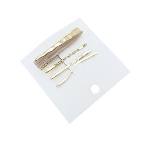Minimalist 4-piece hair clip set with marble acetate and gold-tone metal styling clips
