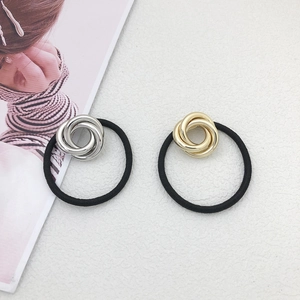 Set of minimalist gold and silver metal knot hair ties with high elastic black bands