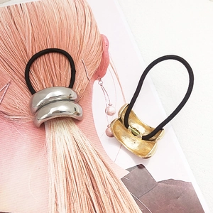 Sleek metallic U-shaped elastic hair tie set in polished gold and silver finishes